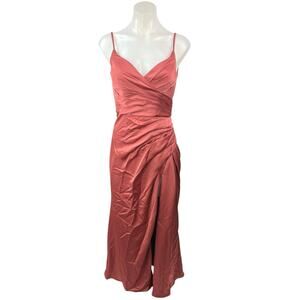 Hayley Paige Occasions Satin Rose Pink Slit Drape Bridesmaid Maxi Dress Size 0
